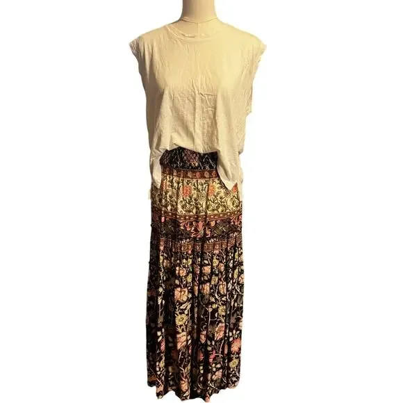 Jen’s Pirate Booty Maxi Skirt Small Boho Floral Tiered India Viscose 42” Length - Picture 3 of 8